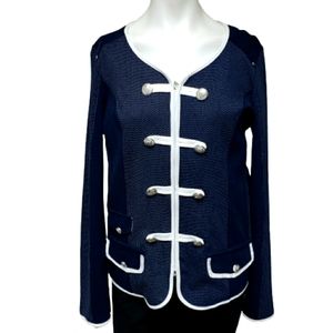 Orly Navy medium blue & white polka dot Military blazer